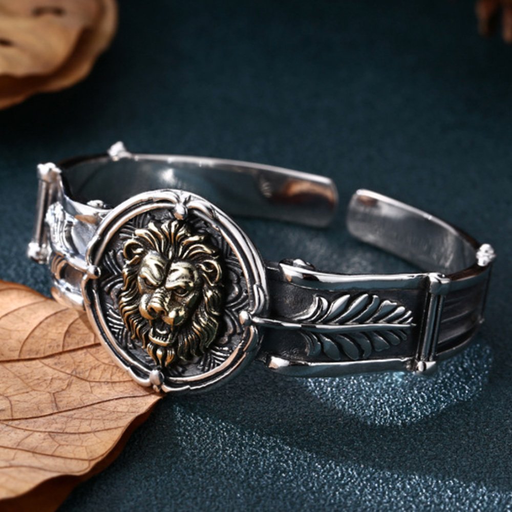 Men's Sterling Silver Lion Cuff Bracelet