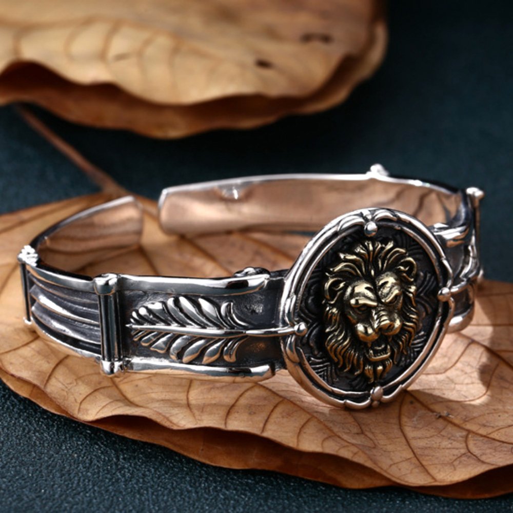 Men's Sterling Silver Lion Cuff Bracelet