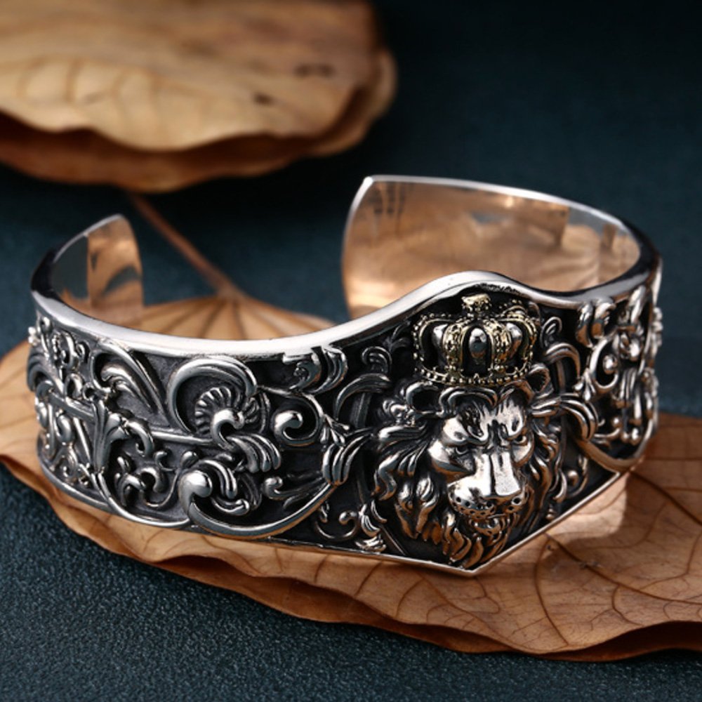 Men's Sterling Silver Lion King Cuff Bracelet