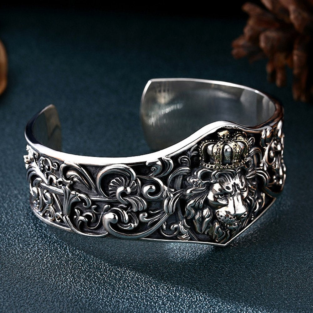 Men's Sterling Silver Lion King Cuff Bracelet