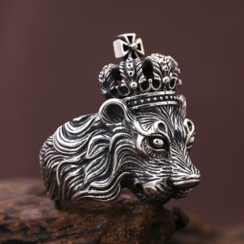 Men's Sterling Silver Lion King Ring