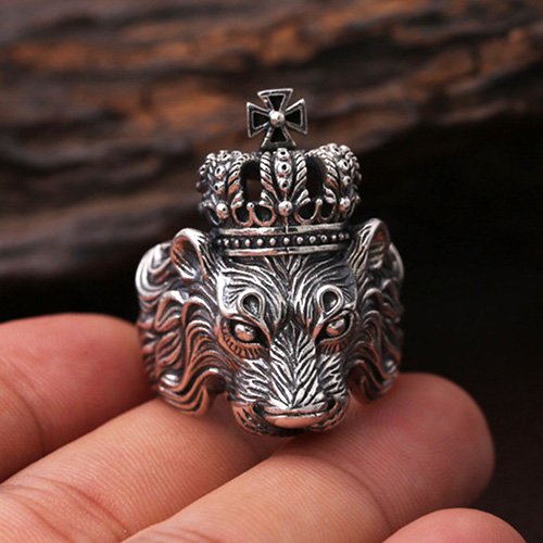 Men's Sterling Silver Lion King Ring