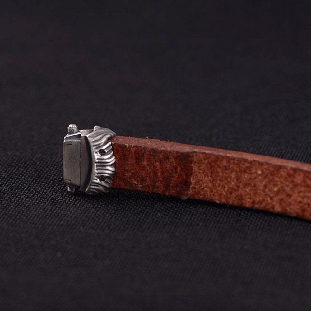 Men's Sterling Silver Mantra of Fortune Leather Belt Bracelet