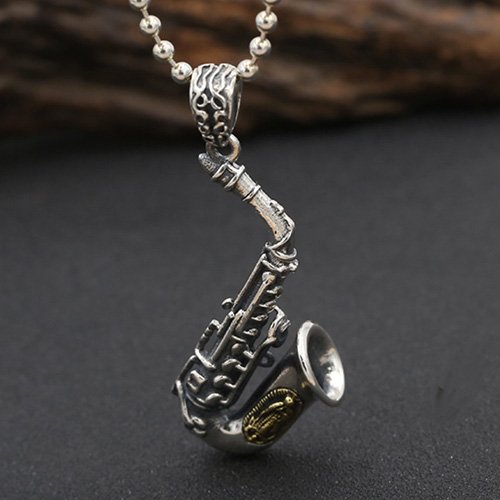 Men's Sterling Silver Virgin Mary Saxophone Necklace