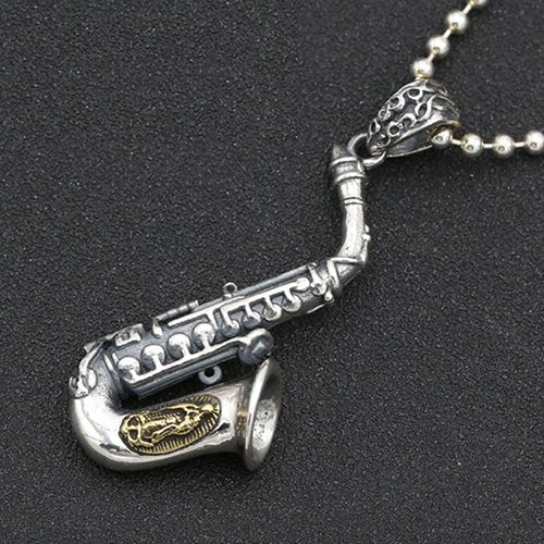 Men's Sterling Silver Virgin Mary Saxophone Necklace