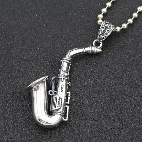 Men's Sterling Silver Virgin Mary Saxophone Necklace