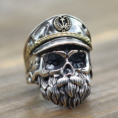 Men's Sterling Silver Old Captain Skull Ring