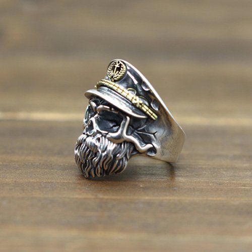 Men's Sterling Silver Old Captain Skull Ring