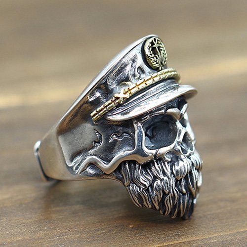 Men's Sterling Silver Old Captain Skull Ring