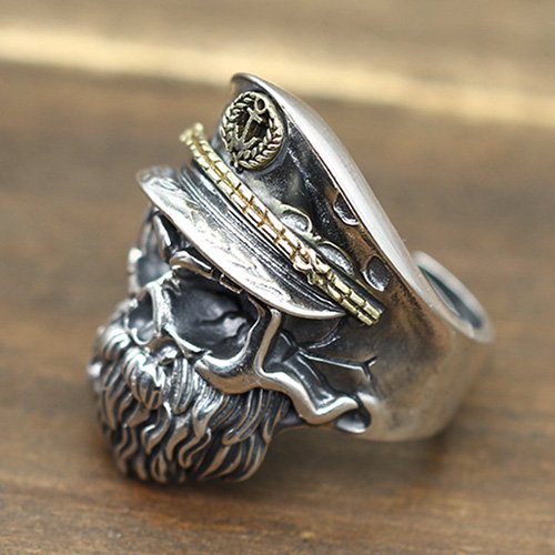 Men's Sterling Silver Old Captain Skull Ring