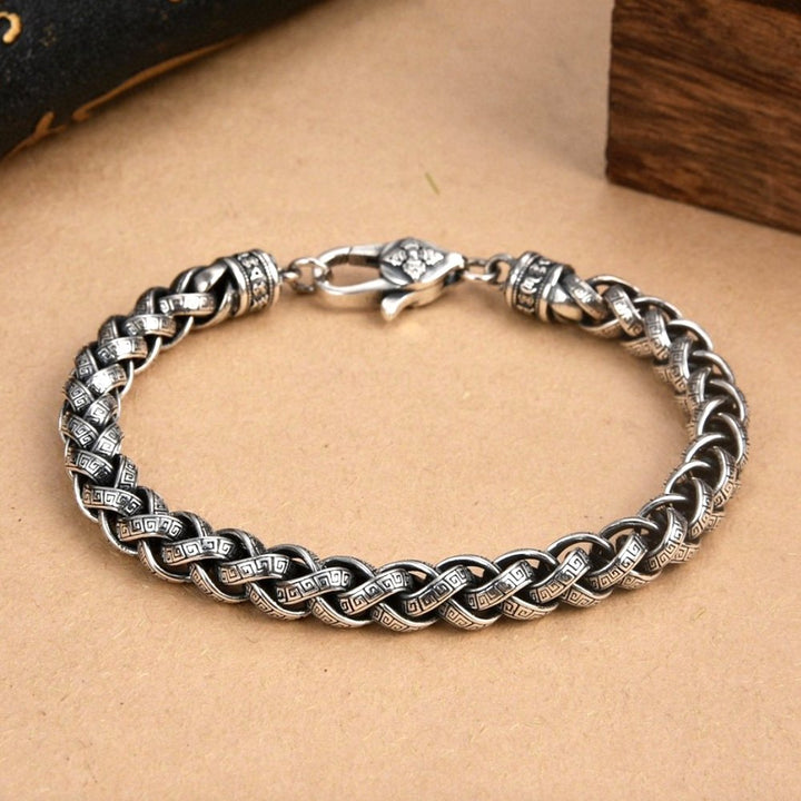 Men's Sterling Silver Oriental Pattern Braided Chain Bracelet