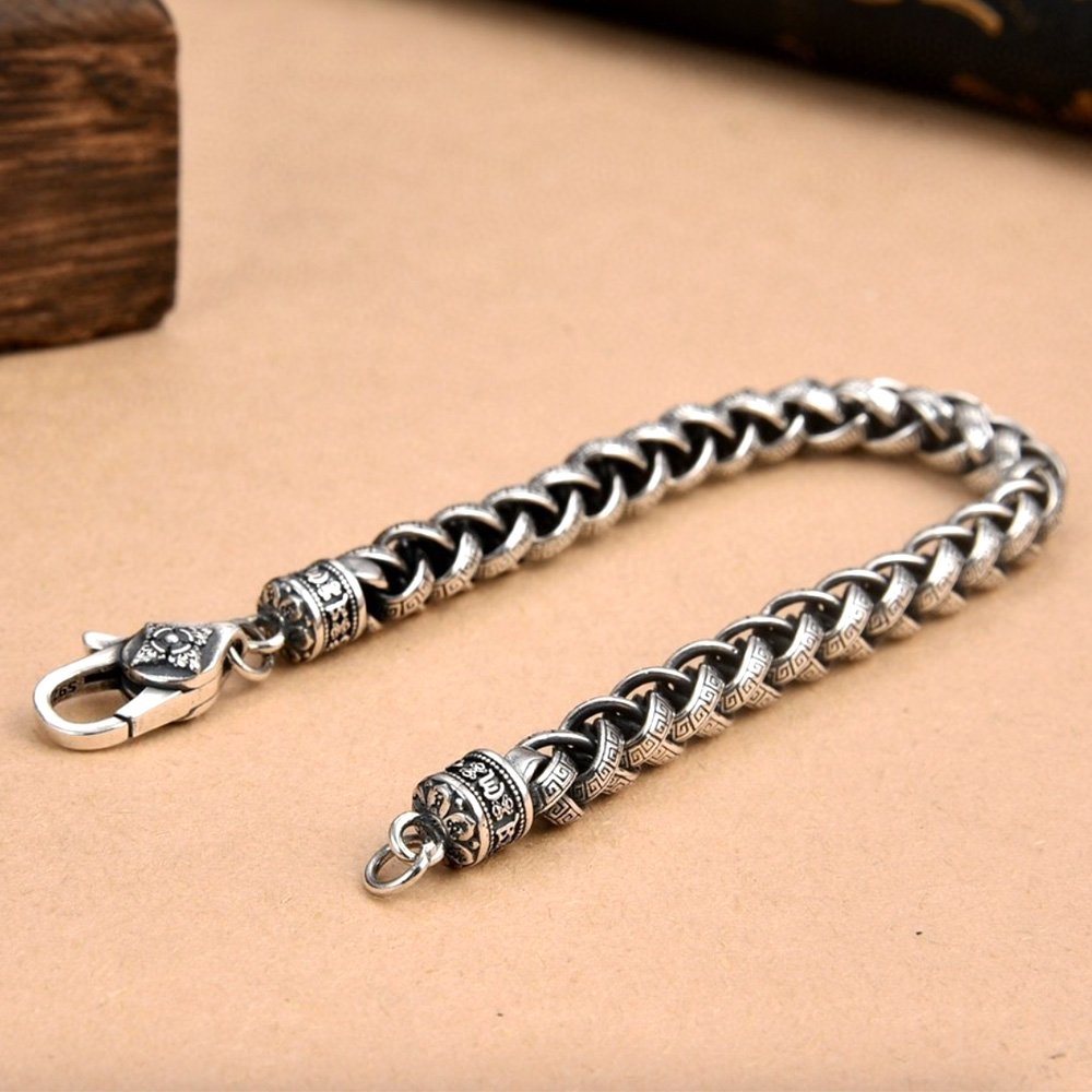 Men's Sterling Silver Oriental Pattern Braided Chain Bracelet