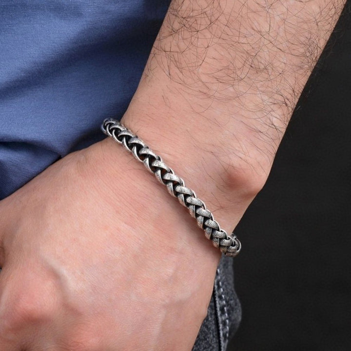 Men's Sterling Silver Oriental Pattern Braided Chain Bracelet