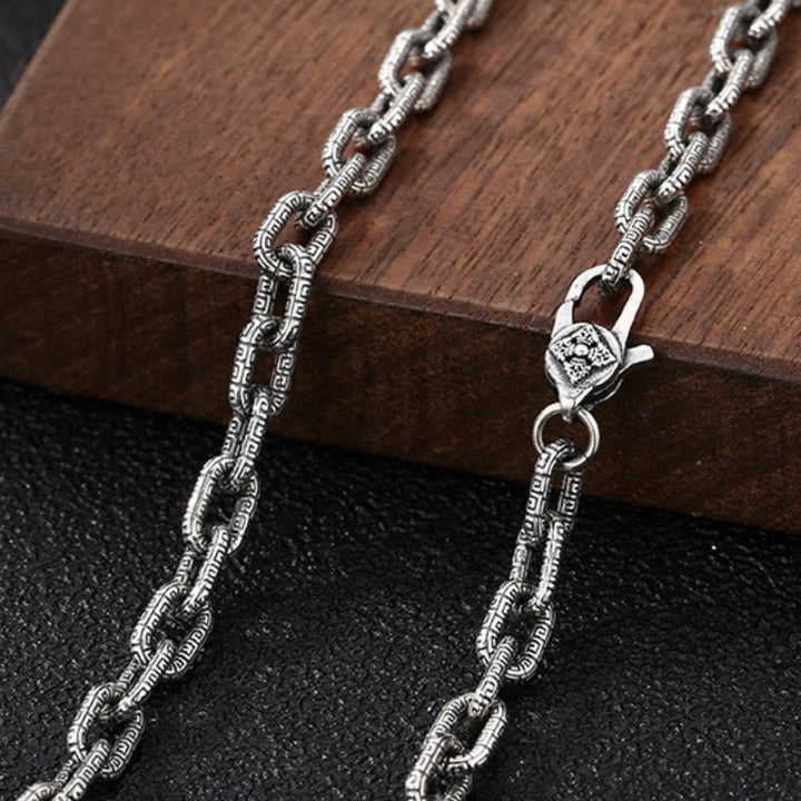 5.5mm Men's Sterling Silver Oriental Pattern Oval Link Chain 20”-28”