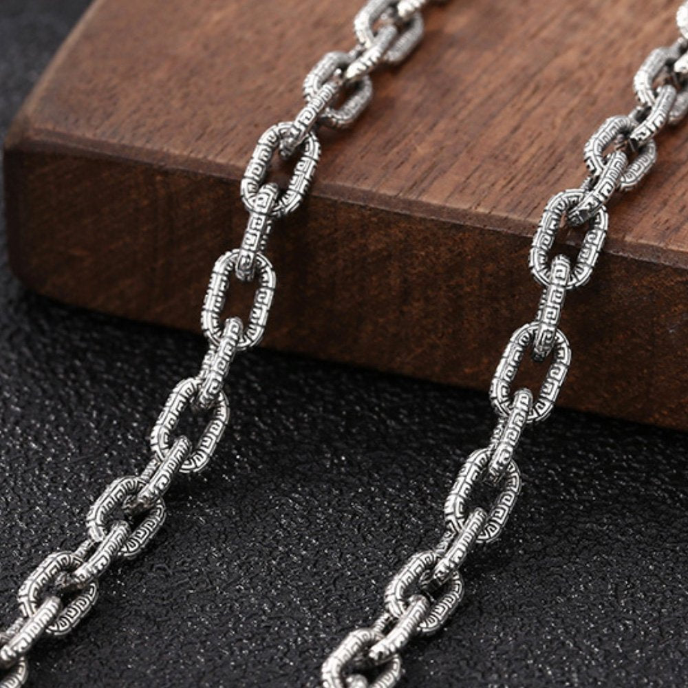 5.5mm Men's Sterling Silver Oriental Pattern Oval Link Chain 20”-28”