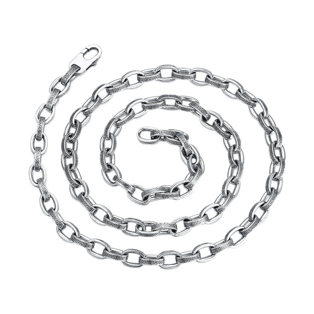 5.5 mm Men's Sterling Silver Oriental Pattern Oval Link Chain 20”-26"