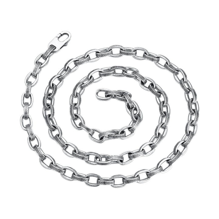 5.5 mm Men's Sterling Silver Oriental Pattern Oval Link Chain 20”-26"