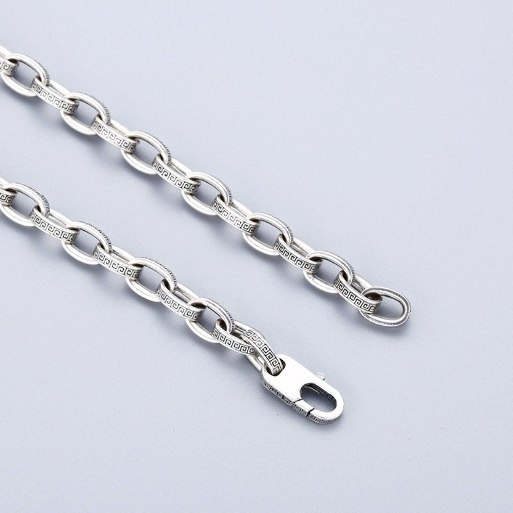 5.5 mm Men's Sterling Silver Oriental Pattern Oval Link Chain 20”-26"