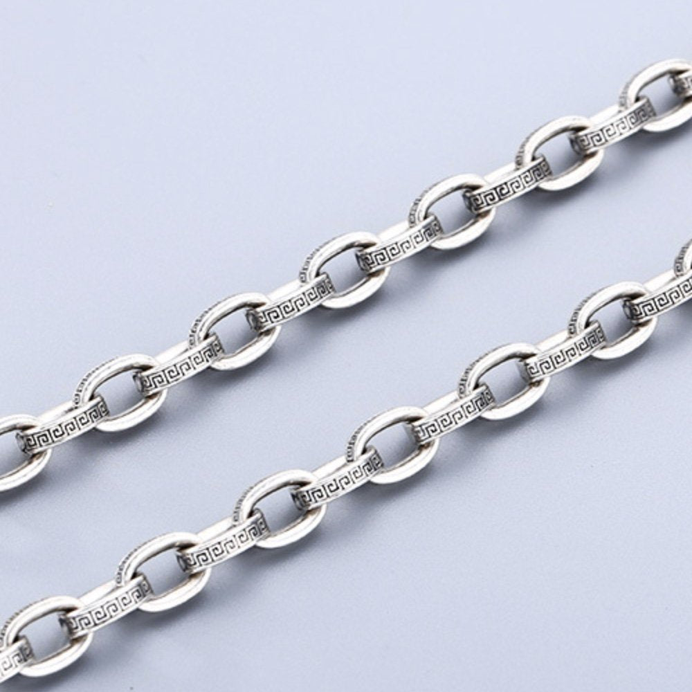 5.5 mm Men's Sterling Silver Oriental Pattern Oval Link Chain 20”-26"