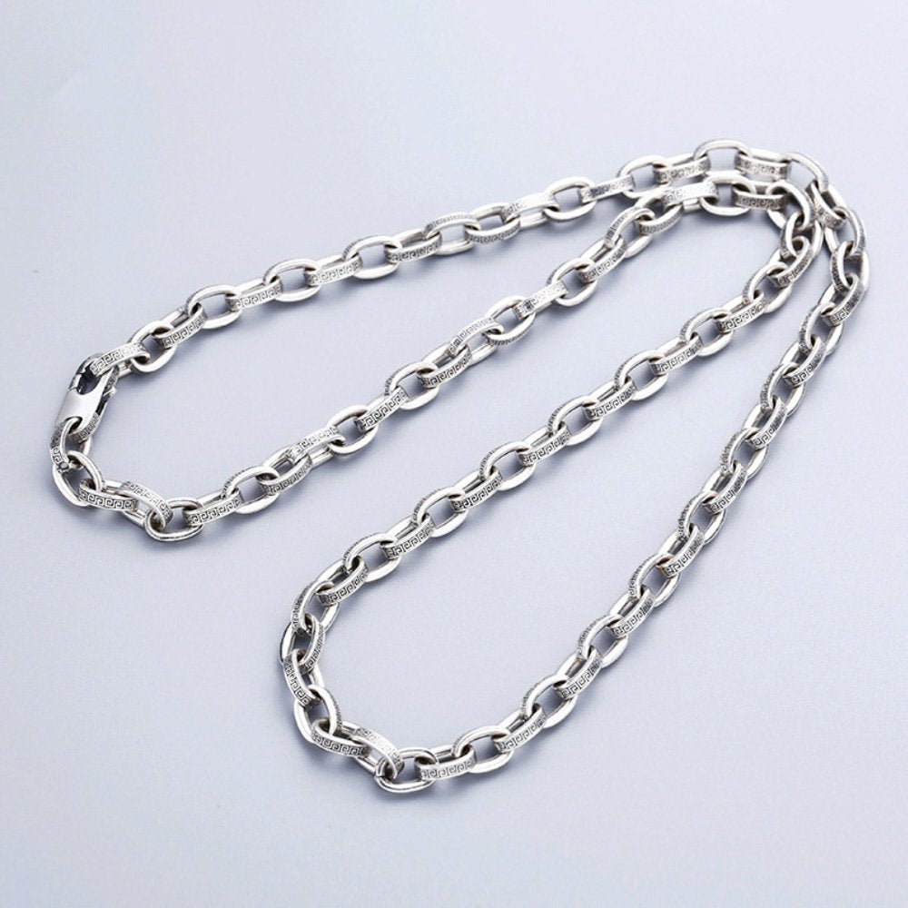 5.5 mm Men's Sterling Silver Oriental Pattern Oval Link Chain 20”-26"