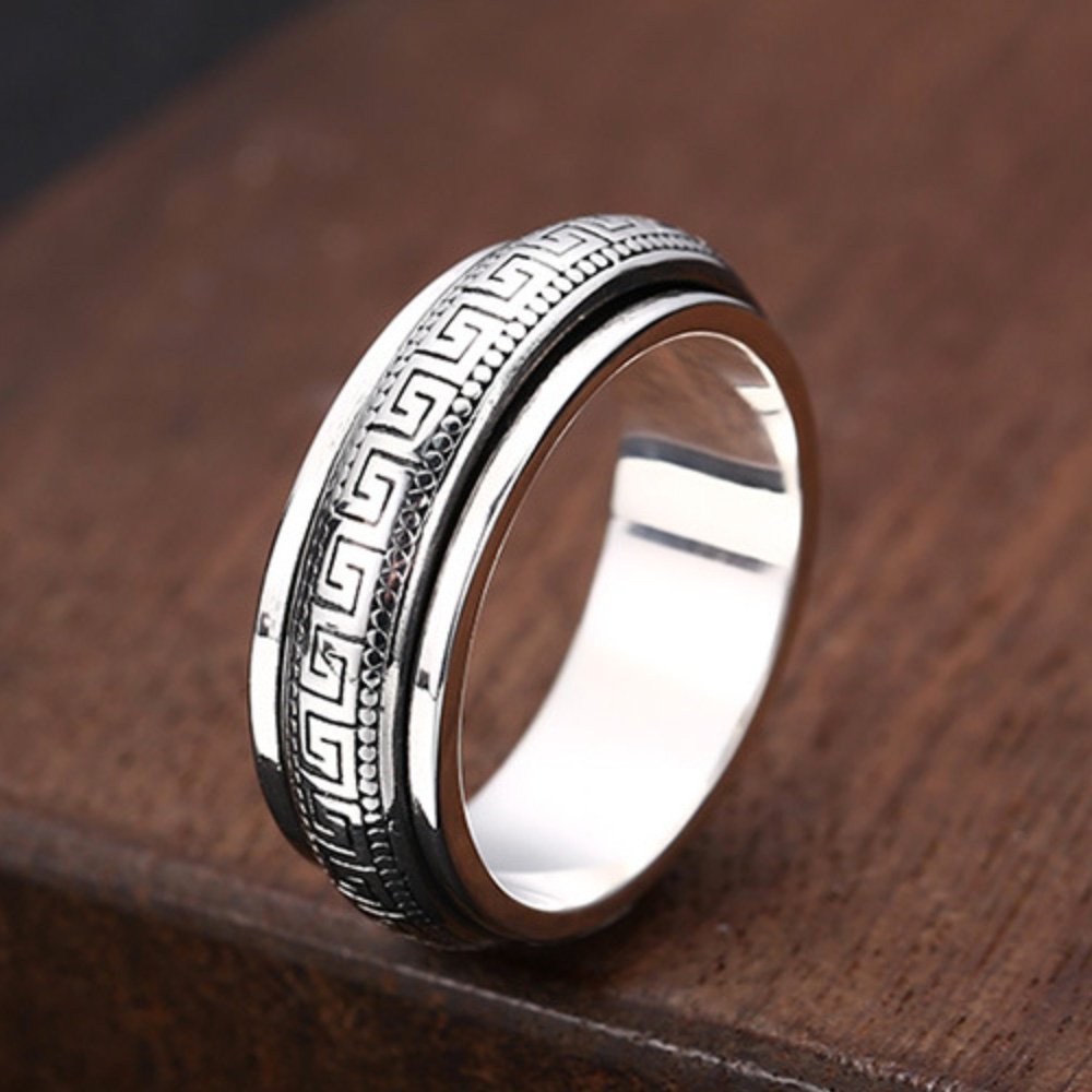 Men's Sterling Silver Oriental Pattern Spinner Ring