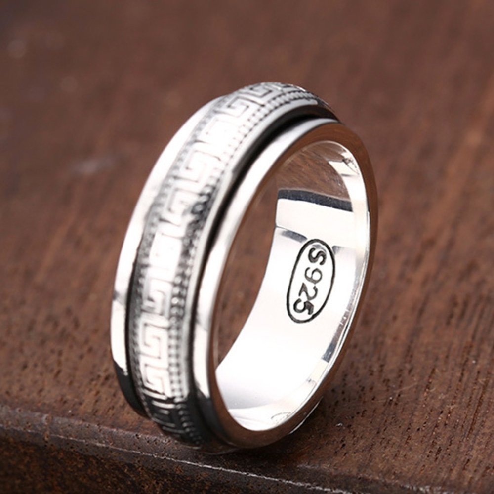 Men's Sterling Silver Oriental Pattern Spinner Ring