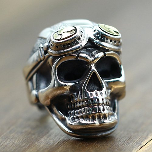 Men's Sterling Silver Pilot Skull Ring