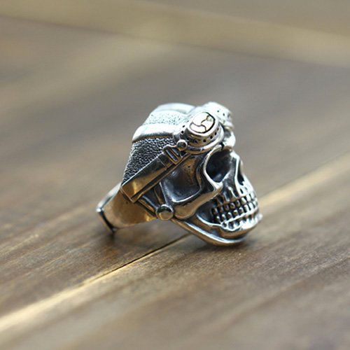 Men's Sterling Silver Pilot Skull Ring