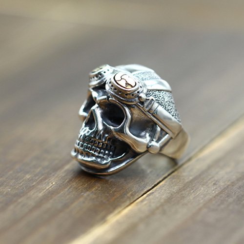 Men's Sterling Silver Pilot Skull Ring