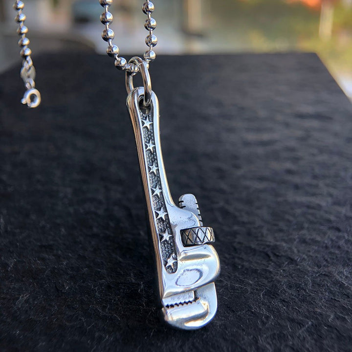 Men's Sterling Silver Pipe Wrench Necklace