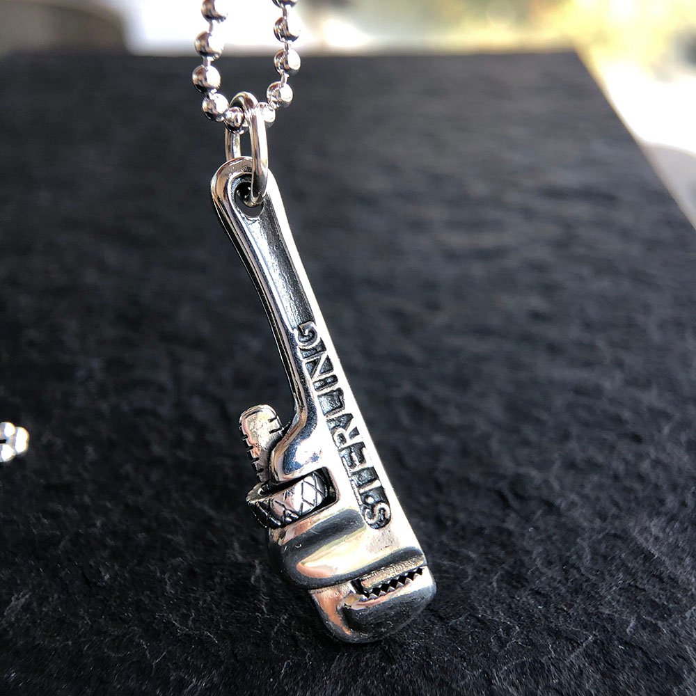 Men's Sterling Silver Pipe Wrench Necklace