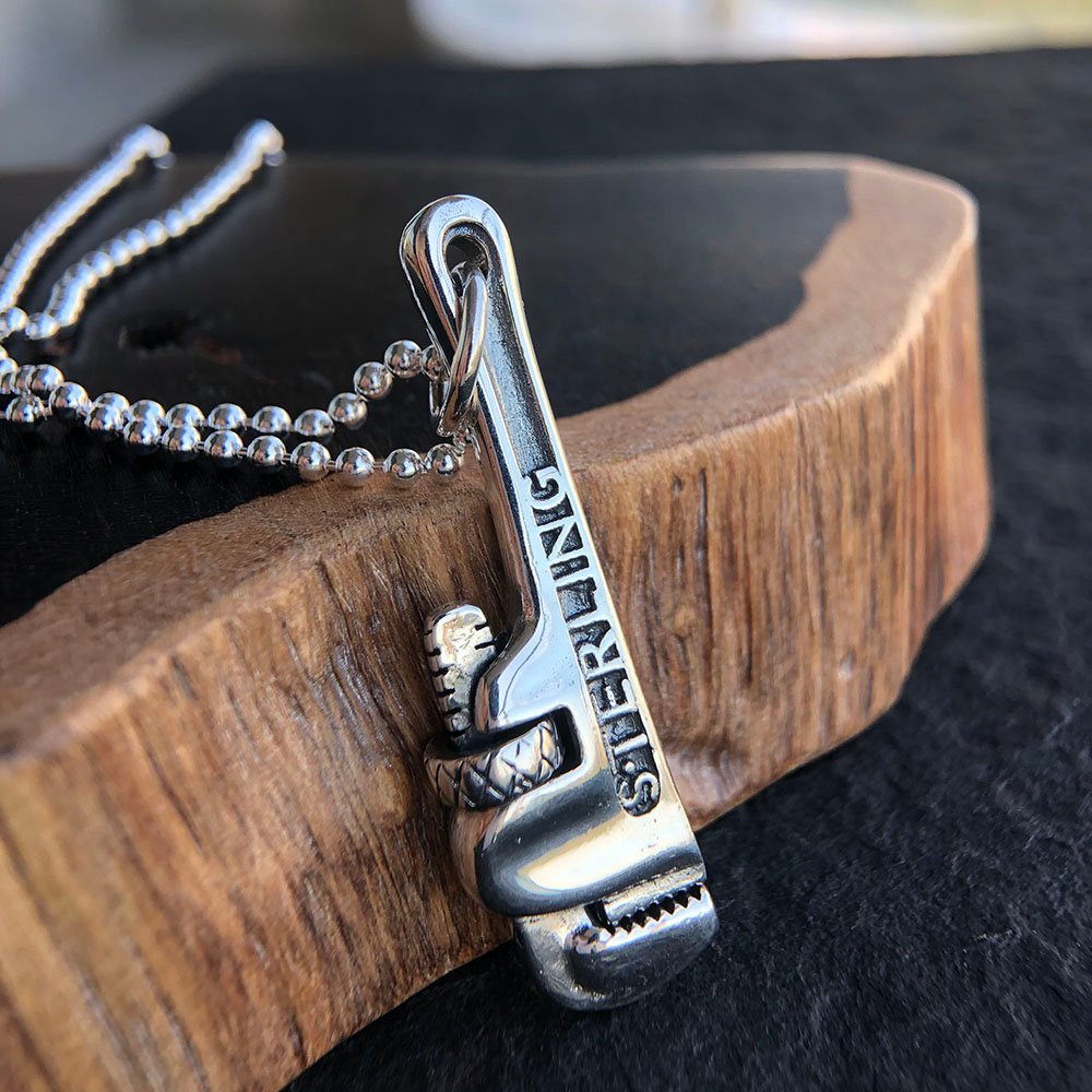 Men's Sterling Silver Pipe Wrench Necklace