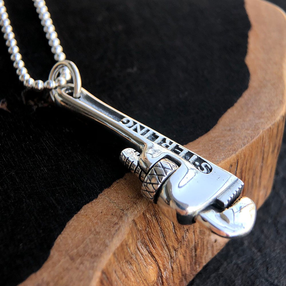 Men's Sterling Silver Pipe Wrench Necklace