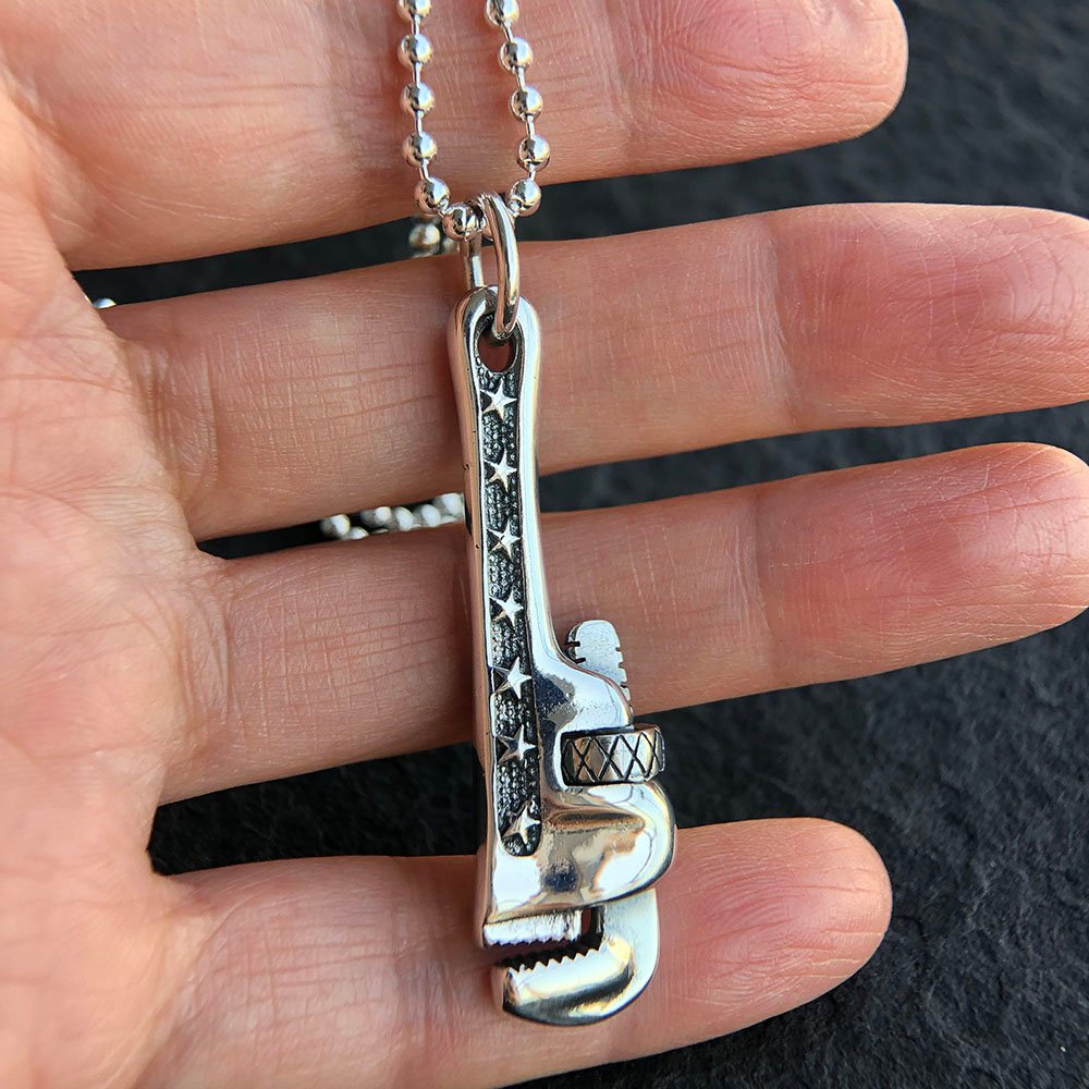 Men's Sterling Silver Pipe Wrench Necklace