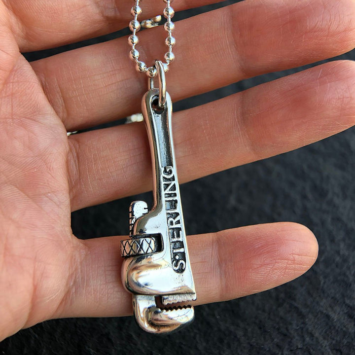 Men's Sterling Silver Pipe Wrench Necklace