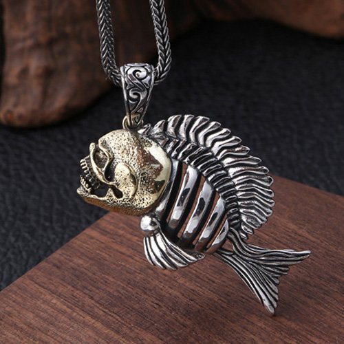 Men's Sterling Silver Piranha Pendant Necklace