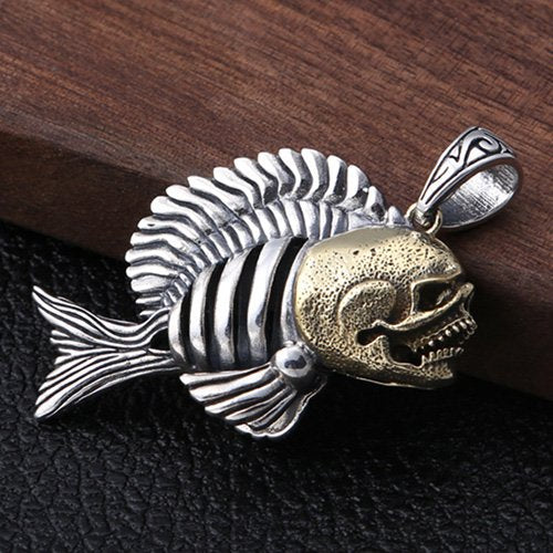 Men's Sterling Silver Piranha Pendant Necklace