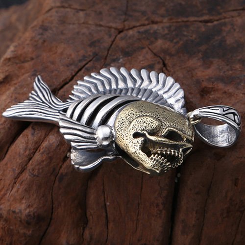 Men's Sterling Silver Piranha Pendant Necklace