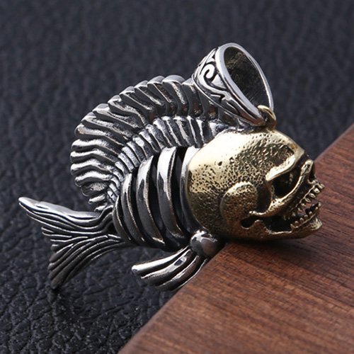 Men's Sterling Silver Piranha Pendant Necklace