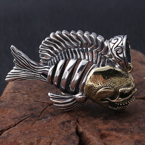 Men's Sterling Silver Piranha Pendant Necklace