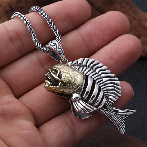 Men's Sterling Silver Piranha Pendant Necklace