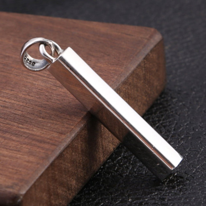 Men's Sterling Silver Plain Square Bar Pendant Necklace