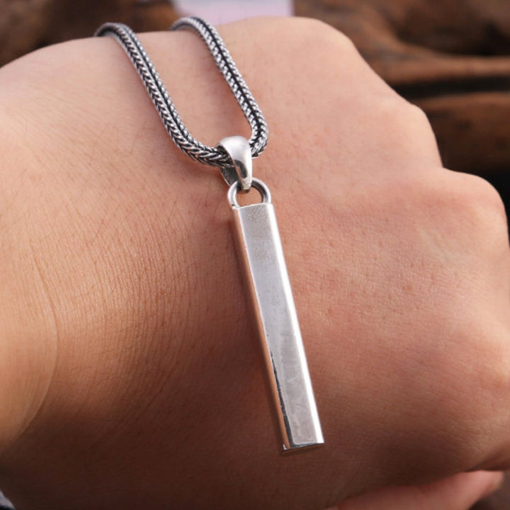 Men's Sterling Silver Plain Square Bar Pendant Necklace