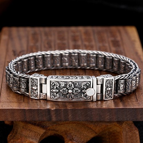 Men's Sterling Silver Prayer Wheels Bracelet