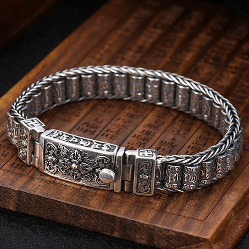 Men's Sterling Silver Prayer Wheels Bracelet