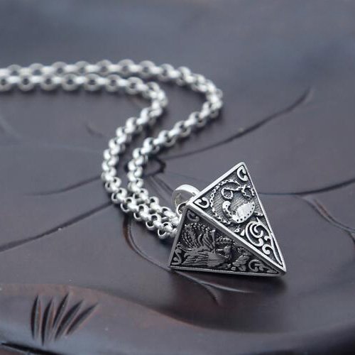 Men's Sterling Silver Pyramid Pendant Necklace