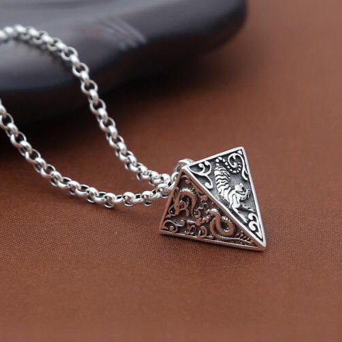 Men's Sterling Silver Pyramid Pendant Necklace