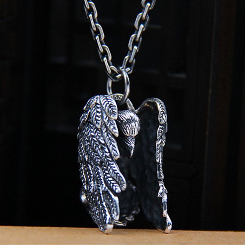 Men's Sterling Silver Raven Pendant Necklace