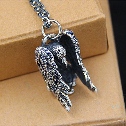 Men's Sterling Silver Raven Pendant Necklace