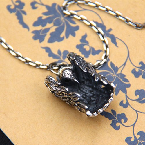 Men's Sterling Silver Raven Pendant Necklace